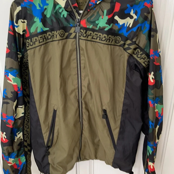 Superdry taped logo camo jacket windbreaker khaki green size M - Picture 15 of 15